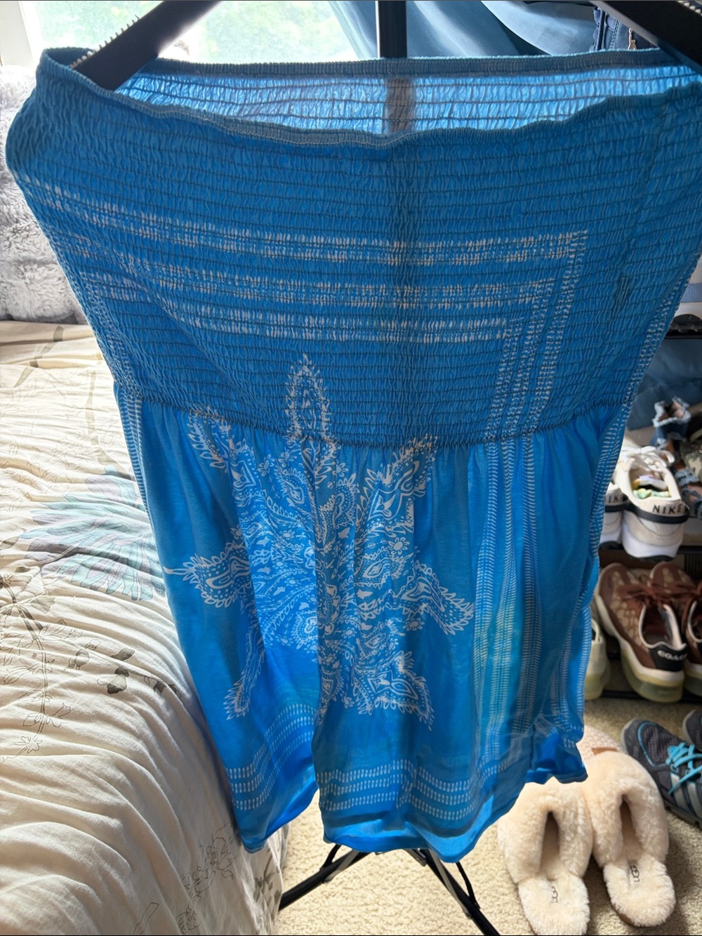 Blue Strapless Smocked Sundress - Casual Beach Dress